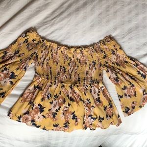 Floral print yellow blouse